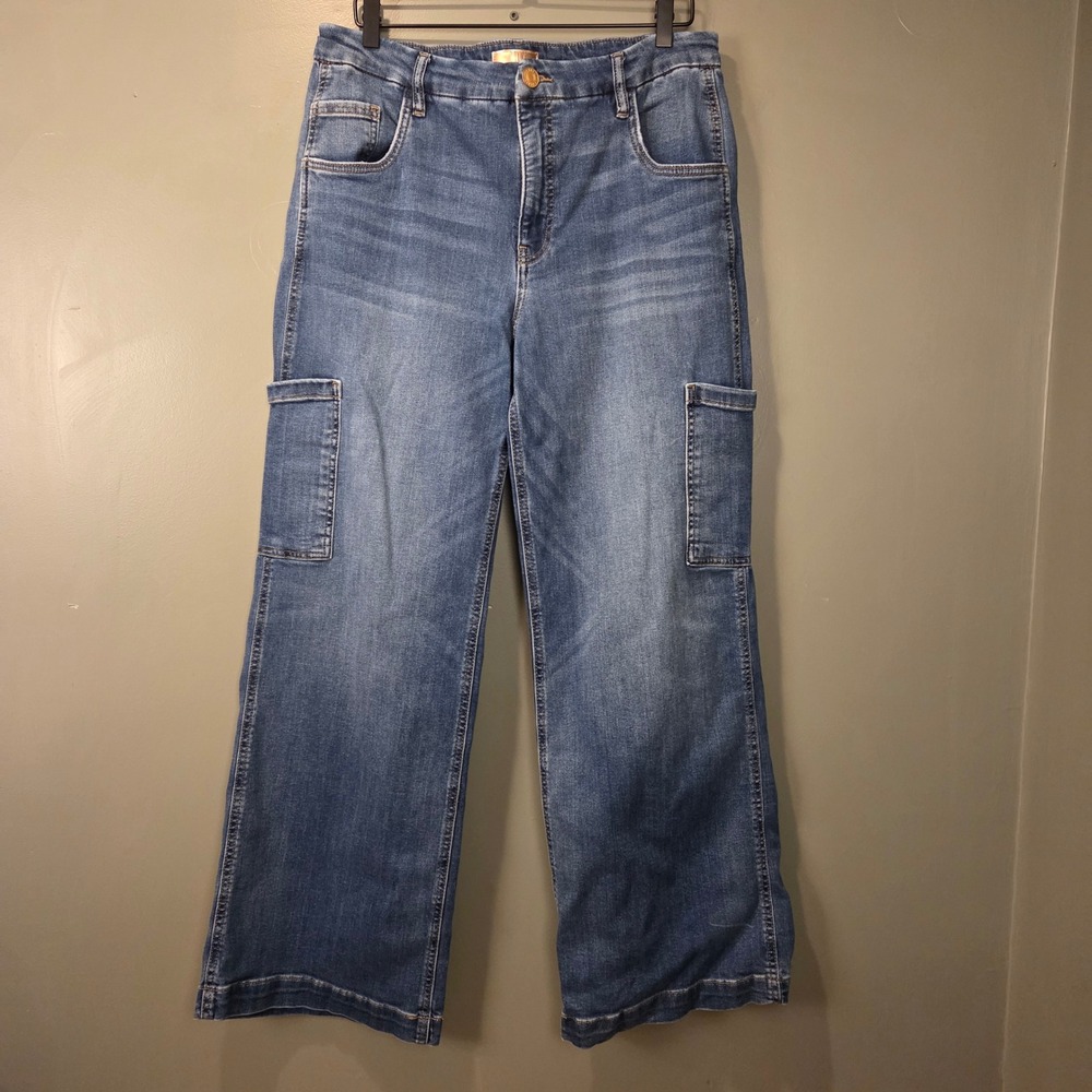 Kut From The Kloth Women's Jodi Fab Ab Wide Leg High Rise Cargo Jeans Size 12